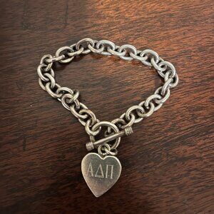 Sterling silver Alpha Delta Pi ADPi link bracelet with heart charm